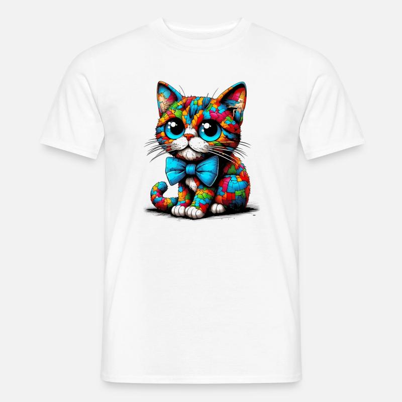 Katze mit Fliege - Männer T-Shirt - Weiß