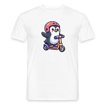 Pinguin unterwegs: Der scooting Sweetie - Männer T-Shirt - Weiß - Vorne - AI Model Male 178 dark (178cm)