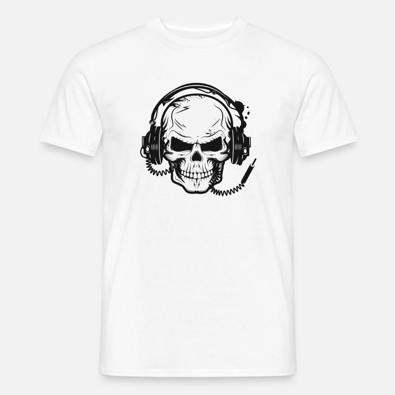 Schädel,Skull,Totenkopf mit Kopfhörer - Männer T-Shirt - Weiß