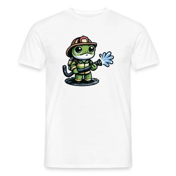 Feuerwehrmann Ribbit: Der tapfere Teichverteidiger - Männer T-Shirt - Weiß - Vorne - AI Model Male 178 dark (178cm)