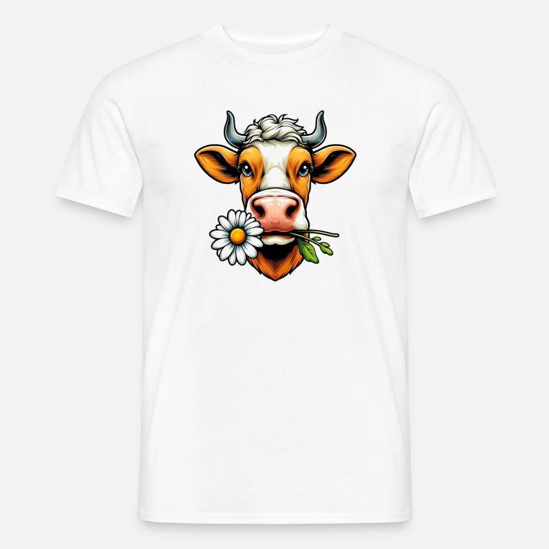 Kuh mit einer Gänseblümchenblume im Maul Blumen - Männer T-Shirt - Weiß