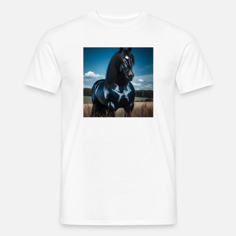 Mächtiges schwarzes Pferd - Männer T-Shirt - Weiß