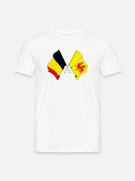 Vlag van Belgie, vlag Wallonië - Mænd T-shirt - hvid