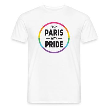 Mois de la fierté LGBTQ - De Paris avec fierté - T-shirt homme - blanc - Devant - AI Model Male 178 dark (178cm)