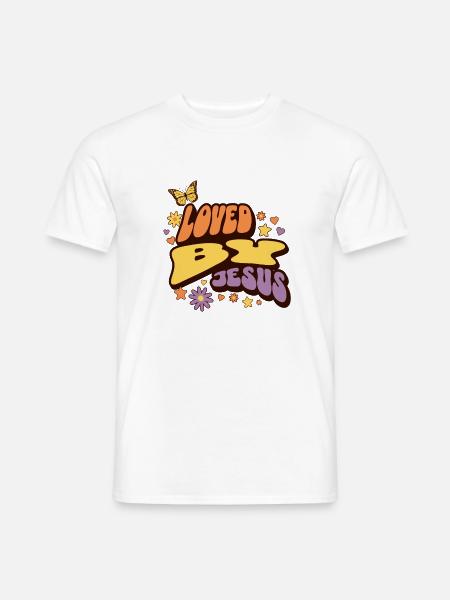 Liebe zu Jesus mit Blumen und Schmetterling - Männer T-Shirt - Weiß