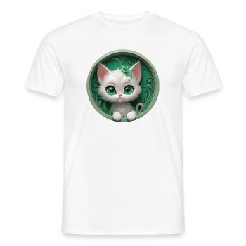 Katzenmädchen im Grünkreis - Männer T-Shirt - Weiß - Vorne - AI Model Male 178 dark (178cm)