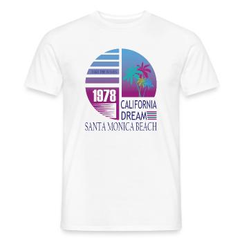 California Dream 1978 Santa Monica Beach - Men's T-Shirt - white - Front - AI Model Male 178 dark (178cm)
