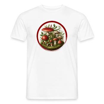 Detailreiche rote Fliegenpilze auf Waldboden - Männer T-Shirt - Weiß - Vorne - AI Model Male 178 dark (178cm)