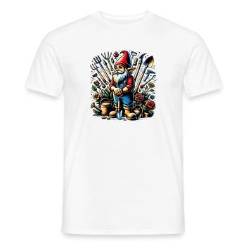 Nain de jardin coloré et vivant entouré d’outils - T-shirt homme - blanc - Devant - AI Model Male 178 dark (178cm)