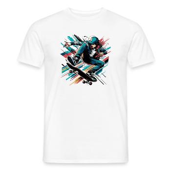 Vivid colorful motif of a skater - Men's T-Shirt - white - Front - AI Model Male 178 dark (178cm)