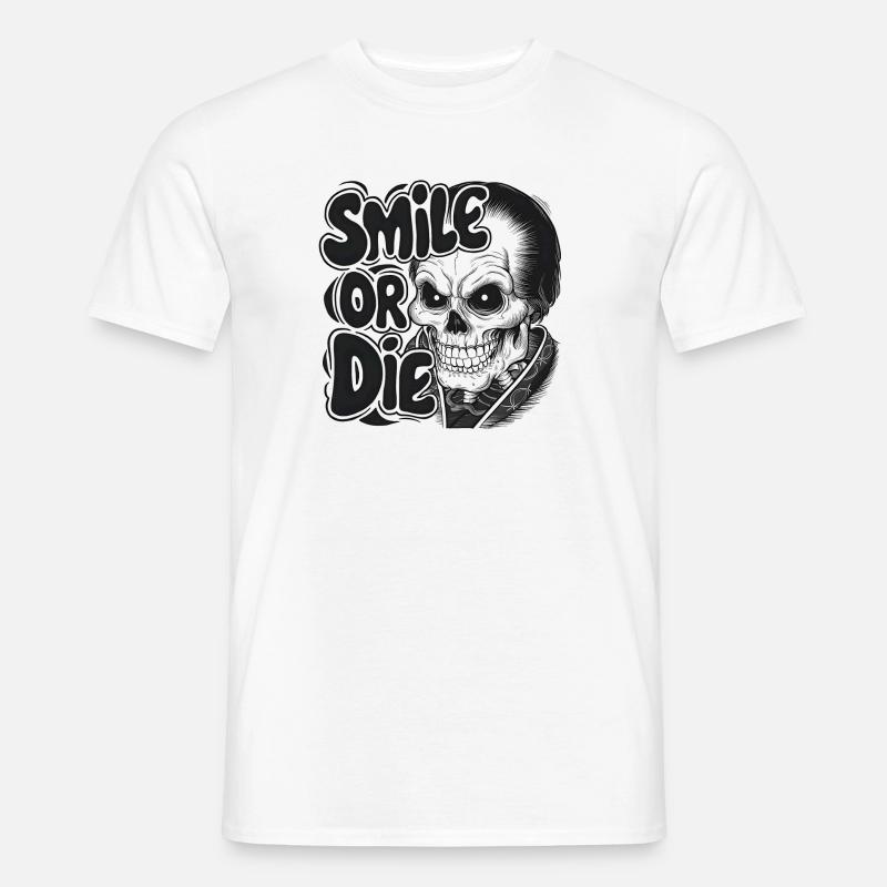 Vampirskelett mit Text Lächeln oder Sterben Männer T-Shirt