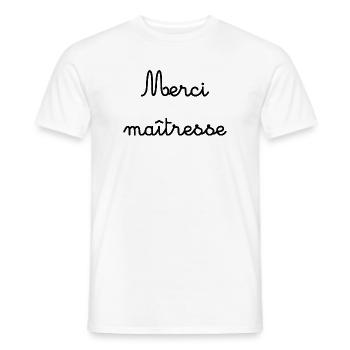 MERCI. MAÎTRESSE. MAÎTRE. MERCI MAÎTRESSE - T-shirt homme - blanc - Devant - AI Model Male 178 dark (178cm)