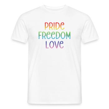 LGBT Pride Month - Peace. Freedom. Love. - Men's T-Shirt - white - Front - AI Model Male 178 dark (178cm)