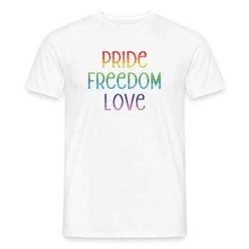 LGBT Pride Month - Peace. Freedom. Love. - Men's T-Shirt - white - Front - AI Model Male 178 dark (178cm)