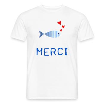 MERCI. MAÎTRESSE. MAÎTRE. MERCI MAÎTRESSE - T-shirt homme - blanc - Devant - AI Model Male 178 dark (178cm)
