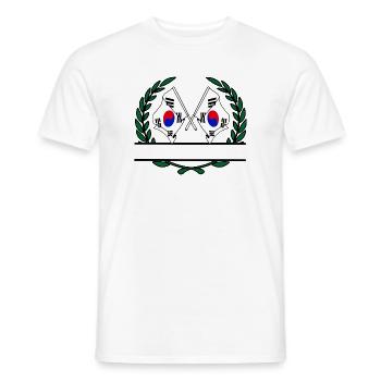 Drapeaux Corée du Sud, bannière couronne de laurier - T-shirt homme - blanc - Devant - AI Model Male 178 dark (178cm)