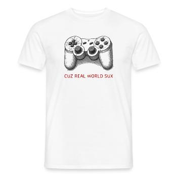 Retro Controller Gamer Spruch Real World Sux - Männer T-Shirt - Weiß - Vorne - AI Model Male 178 dark (178cm)