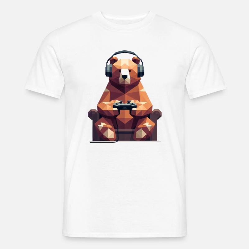 Geometric Bear with Gaming Headset and Conroller - Men’s T-shirt - white