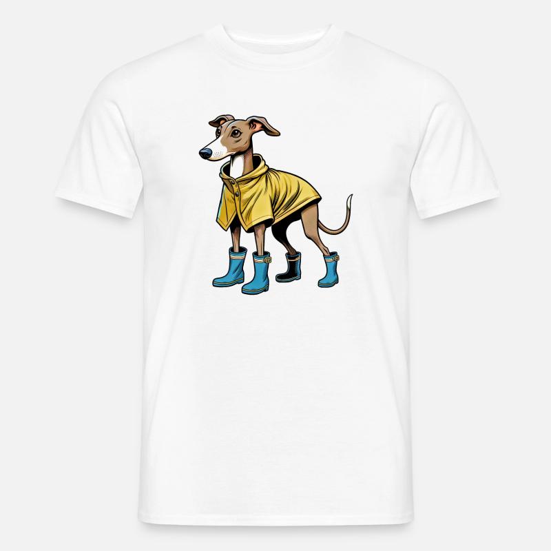 Whippet im Regenmantel - Männer T-Shirt - Weiß