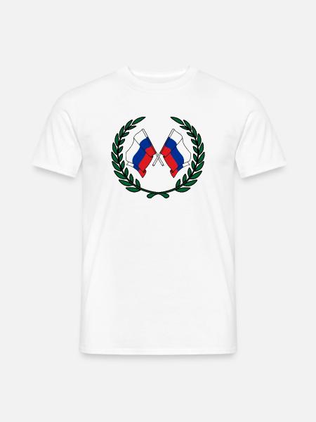 Flaggen Russland im Lorbeerkranz - Männer T-Shirt - Weiß