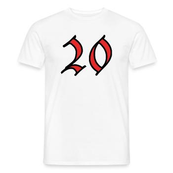 20. 20 YEARS. 20th ANNIVERSARY. 20 YEARS ANNIVERSARY. - Men's T-Shirt - white - Front - AI Model Male 178 dark (178cm)