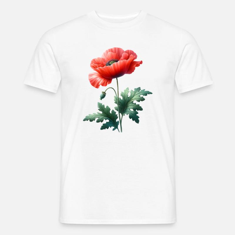 Mohnblumenmotiv: Eine leuchtend rote Mohnblume - Männer T-Shirt - Weiß