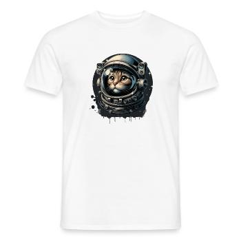 A cat with an astronaut helmet in space - Men's T-Shirt - white - Front - AI Model Male 178 dark (178cm)