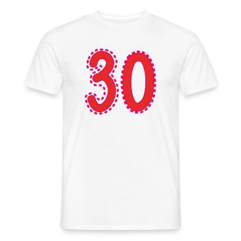 30. 30 YEARS. 30th ANNIVERSARY. 30 YEARS ANNIVERSARY. - Men's T-Shirt - white - Front - AI Model Male 178 dark (178cm)