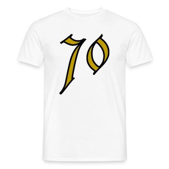 70. 70 YEARS. 70th ANNIVERSARY. 70 YEARS ANNIVERSARY. - Men's T-Shirt - white - Front - AI Model Male 178 dark (178cm)