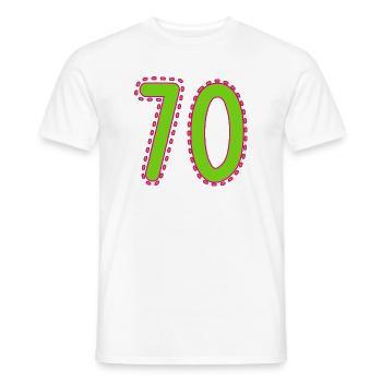 70. 70 YEARS. 70th ANNIVERSARY. 70 YEARS ANNIVERSARY. - Men's T-Shirt - white - Front - AI Model Male 178 dark (178cm)