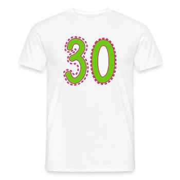 30. 30 YEARS. 30th ANNIVERSARY. 30 YEARS ANNIVERSARY. - Men's T-Shirt - white - Front - AI Model Male 178 dark (178cm)