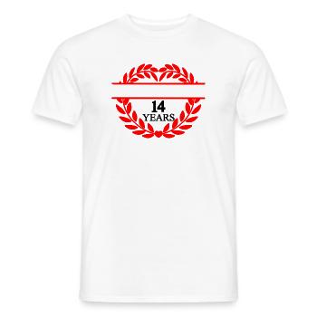 Name banner fourteen years, heart laurel wreath - Men's T-Shirt - white - Front - AI Model Male 178 dark (178cm)