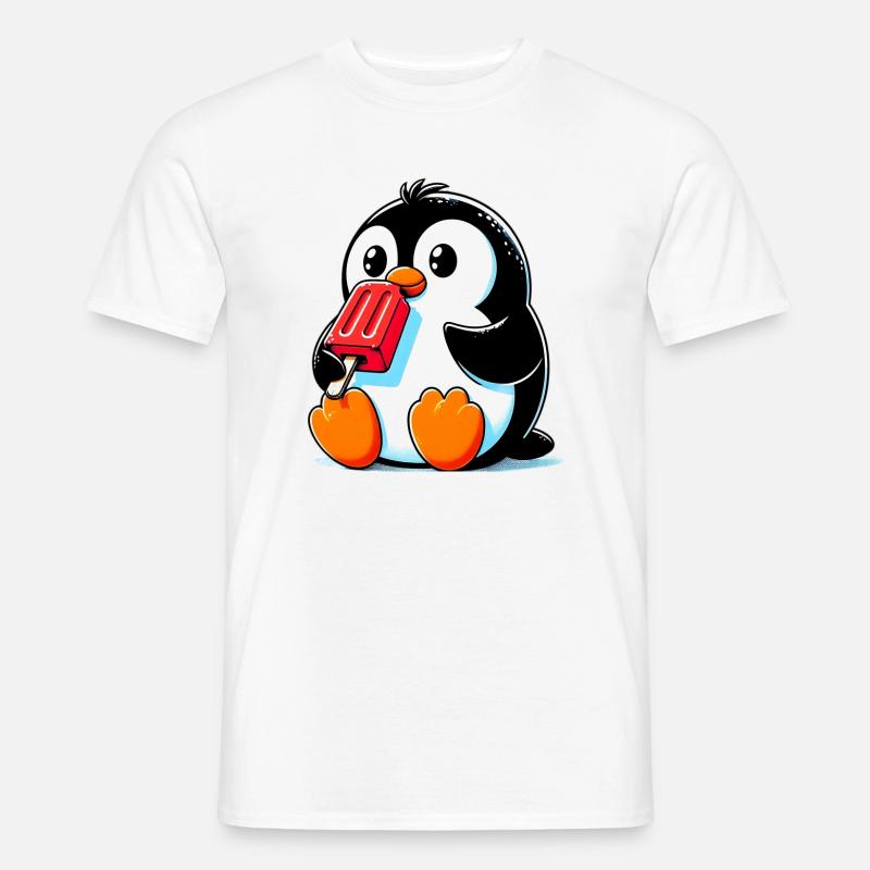 Pinguin isst ein Eis am Stiel - Männer T-Shirt - Weiß