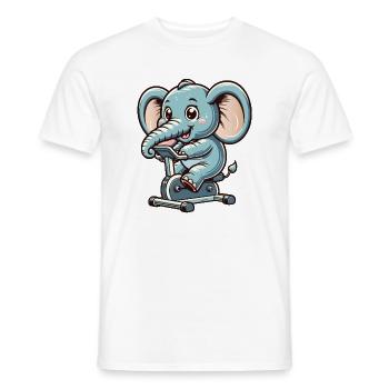 blauer Cartoon-Elefant auf einem Ergometer - Männer T-Shirt - Weiß - Vorne - AI Model Male 178 dark (178cm)