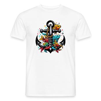 An Anchor with Fish - Men's T-Shirt - white - Front - AI Model Male 178 dark (178cm)