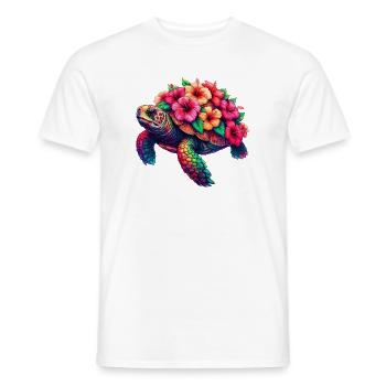 Schildkröte mit Hibiskusblüten - Männer T-Shirt - Weiß - Vorne - AI Model Male 178 dark (178cm)