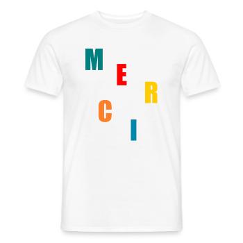MERCI. MAÎTRESSE. MAÎTRE. MERCI MAÎTRESSE - T-shirt homme - blanc - Devant - AI Model Male 178 dark (178cm)