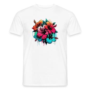 Fleurs d’hibiscus - T-shirt homme - blanc - Devant - AI Model Male 178 dark (178cm)