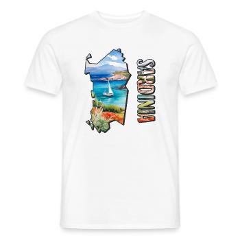 Watercolor Map Sardinia - Men's T-Shirt - white - Front - AI Model Male 178 dark (178cm)