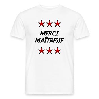 MERCI. MAÎTRESSE. MAÎTRE. MERCI MAÎTRESSE - T-shirt homme - blanc - Devant - AI Model Male 178 dark (178cm)