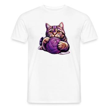 Le chat joue avec une pelote de laine - T-shirt homme - blanc - Devant - AI Model Male 178 dark (178cm)