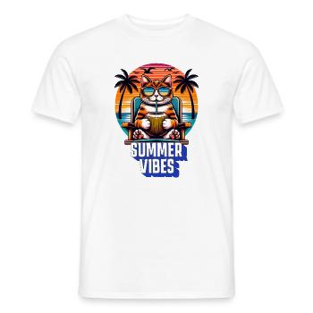 Summer Vibes mit einer coolen Katze - Männer T-Shirt - Weiß - Vorne - AI Model Male 178 dark (178cm)
