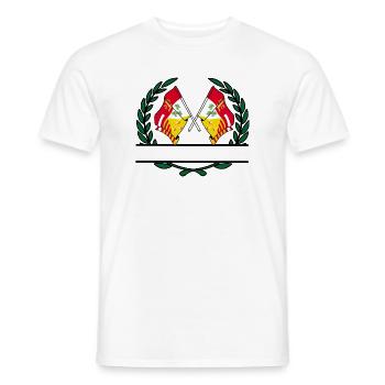 Flags of the Liège in laurel wreath banner - Men's T-Shirt - white - Front - AI Model Male 178 dark (178cm)