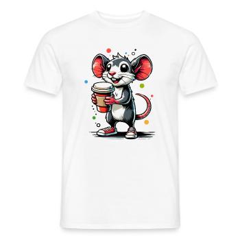 Cartoon einer fröhlichen Maus mit Kaffee - Männer T-Shirt - Weiß - Vorne - AI Model Male 178 dark (178cm)