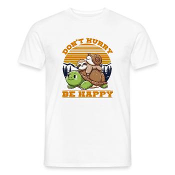 Trio tortue, paresseux et escargot - Ne vous pressez pas, soyez heureux - T-shirt homme - blanc - Devant - AI Model Male 178 dark (178cm)