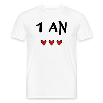 1. 1 AN. 1er ANNIVERSAIRE. ANNIVERSAIRE 1 AN. ANNI - T-shirt homme - blanc - Devant - AI Model Male 178 dark (178cm)