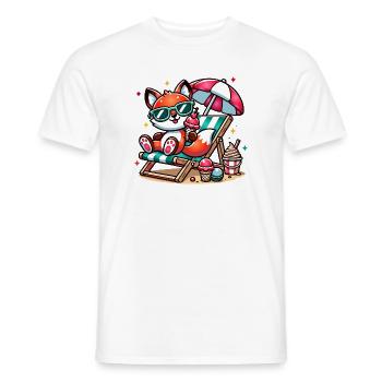 fröhlicher Cartoon-Fuchs am Strand auf einer Liege - Männer T-Shirt - Weiß - Vorne - AI Model Male 178 dark (178cm)