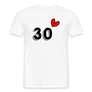 30. 30 YEARS. 30th ANNIVERSARY. 30 YEARS ANNIVERSARY. - Men's T-Shirt - white - Front - AI Model Male 178 dark (178cm)