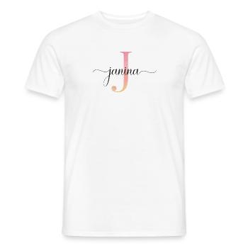 J | Monogram | Name | Janina |Watercolor - Men's T-Shirt - white - Front - AI Model Male 178 dark (178cm)