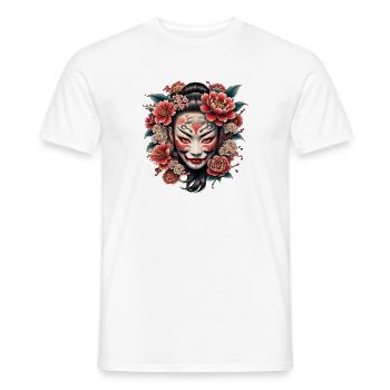 Japanische Maske mit Blumen verziert. - Männer T-Shirt - Weiß - Vorne - AI Model Male 178 dark (178cm)
